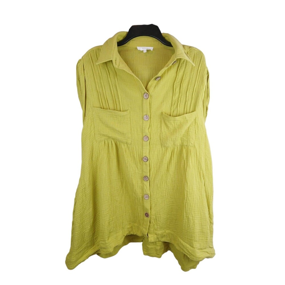 Lucca Green Oversized Gauze Tunic Pockets Cap Sleeve Sz Medium Boho Beach Dress